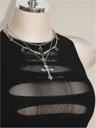 SHENHE Women's Plus Size Cut Out Punk Rock Mesh Tank Top Ripped Sleeveless Sexy Top in Saudi Arabia