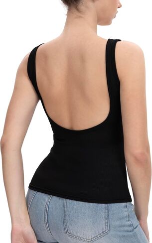 Ribbed Tank Tops for Women with Built in Bra, Open Back Sexy Y2K Going Out Summer Fitted Sleeveless Shirt in Saudi Arabia