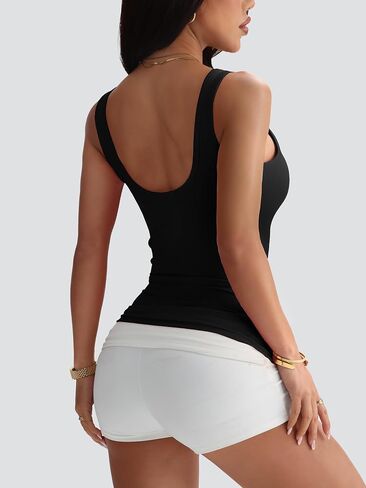 Ribbed Tank Tops for Women with Built in Bra, Open Back Sexy Y2K Going Out Summer Fitted Sleeveless Shirt in Saudi Arabia