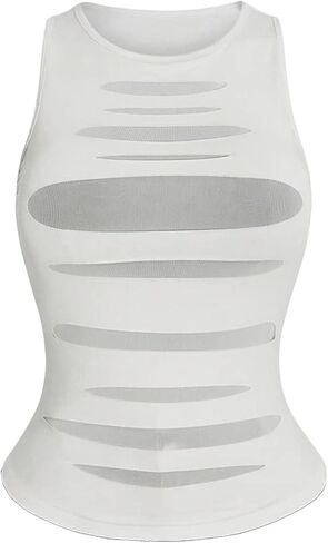 SHENHE Women's Plus Size Cut Out Punk Rock Mesh Tank Top Ripped Sleeveless Sexy Top in Saudi Arabia