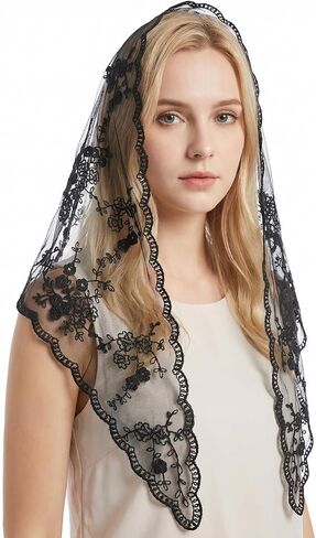Black Veil Triangle Mass Veil Mantilla Veils Catholic for Church Catholic Head Covering Scarf Lace Cathedral Chapel Veils for Wedding Church Bridal Women in Kuwait