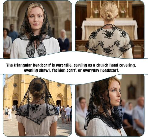 Black Veil Triangle Mass Veil Mantilla Veils Catholic for Church Catholic Head Covering Scarf Lace Cathedral Chapel Veils for Wedding Church Bridal Women in Kuwait