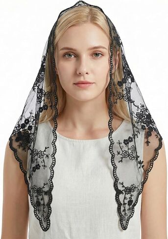 Black Veil Triangle Mass Veil Mantilla Veils Catholic for Church Catholic Head Covering Scarf Lace Cathedral Chapel Veils for Wedding Church Bridal Women in Kuwait