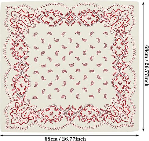 Square Neck Scarf for Women, 26.7 Inch Red and Beige Satin Printed Neckerchief for Women Hair, Soft Medium Square Bandanas in Kuwait