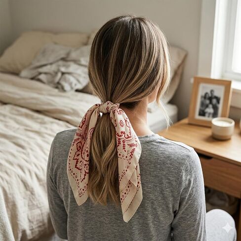 Square Neck Scarf for Women, 26.7 Inch Red and Beige Satin Printed Neckerchief for Women Hair, Soft Medium Square Bandanas in Kuwait