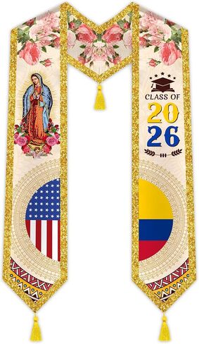 National Flag Graduation Stole Class of 2026 with Gold Glitter Trim, Graduate Sash for College & High School 75" Long in Saudi Arabia