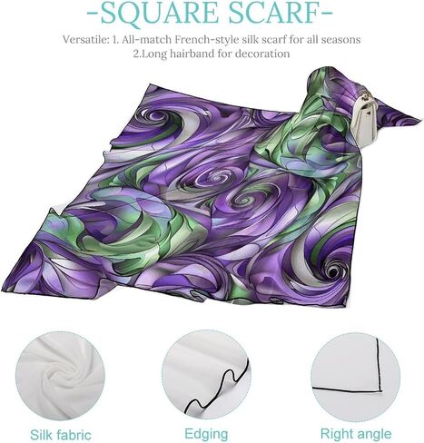 Silk Scarves Women's Scarf Silk Neck Scarf Purple And Green Shades Printing Adult Silk Scarf Suitable for Women's Neck Hair Head Daily Life Decoration And Gifts in Kuwait