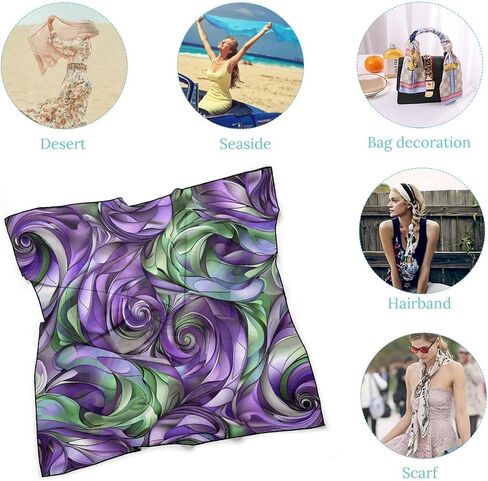 Silk Scarves Women's Scarf Silk Neck Scarf Purple And Green Shades Printing Adult Silk Scarf Suitable for Women's Neck Hair Head Daily Life Decoration And Gifts in Kuwait