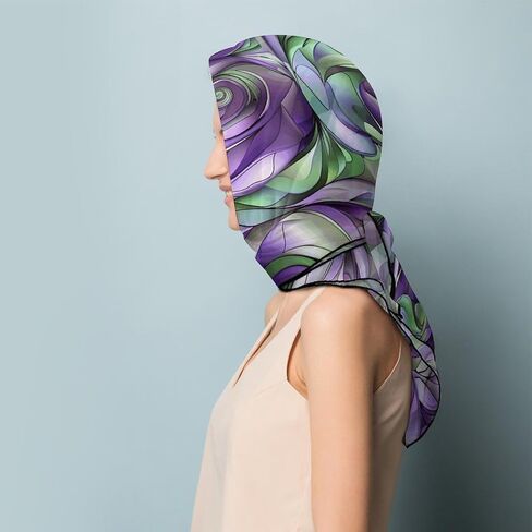 Silk Scarves Women's Scarf Silk Neck Scarf Purple And Green Shades Printing Adult Silk Scarf Suitable for Women's Neck Hair Head Daily Life Decoration And Gifts in Kuwait