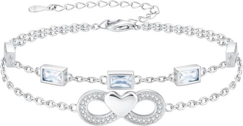 Layered Birthstone Bracelets for Women 925 Sterling Silver Rectangle Infinity Heart Bracelet Birth Stone Bracelet for Mom Daughter Friends Birthday Anniversary Valentines Christmas Jewelry in Saudi Arabia