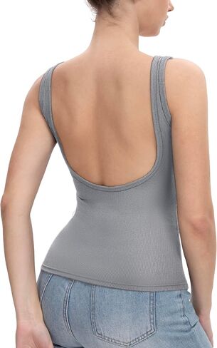 Ribbed Tank Tops for Women with Built in Bra, Open Back Sexy Y2K Going Out Summer Fitted Sleeveless Shirt in Saudi Arabia
