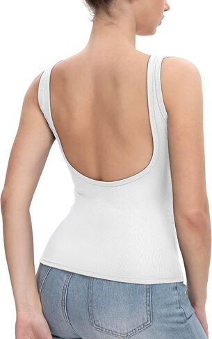 Ribbed Tank Tops for Women with Built in Bra, Open Back Sexy Y2K Going Out Summer Fitted Sleeveless Shirt in Saudi Arabia