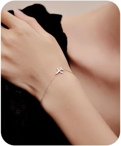 Silver Thin Link Bracelet Sparkling CZ Dainty Airplane Cross Bracelets for Women Infinity Heart Adjustable Bracelets Simple Unique Birthday Bangles Gifts for Lover Stewardess Pilots, Large, in Saudi Arabia