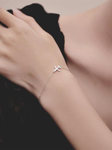 Silver Thin Link Bracelet Sparkling CZ Dainty Airplane Cross Bracelets for Women Infinity Heart Adjustable Bracelets Simple Unique Birthday Bangles Gifts for Lover Stewardess Pilots, Large, in Saudi Arabia