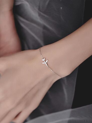 Silver Thin Link Bracelet Sparkling CZ Dainty Airplane Cross Bracelets for Women Infinity Heart Adjustable Bracelets Simple Unique Birthday Bangles Gifts for Lover Stewardess Pilots, Large, in Saudi Arabia