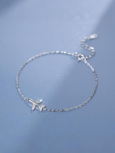 Silver Thin Link Bracelet Sparkling CZ Dainty Airplane Cross Bracelets for Women Infinity Heart Adjustable Bracelets Simple Unique Birthday Bangles Gifts for Lover Stewardess Pilots, Large, in Saudi Arabia
