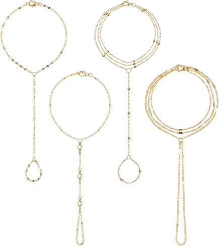 4Pcs Gold-Plated Hand Chain Bracelets for Women Bracelets Stack Set Trendy Dainty Ring Bracelet Hand Chain Jewelry in Saudi Arabia