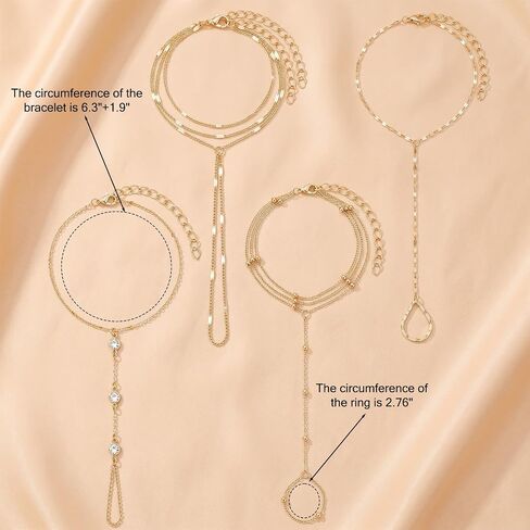 4Pcs Gold-Plated Hand Chain Bracelets for Women Bracelets Stack Set Trendy Dainty Ring Bracelet Hand Chain Jewelry in Saudi Arabia