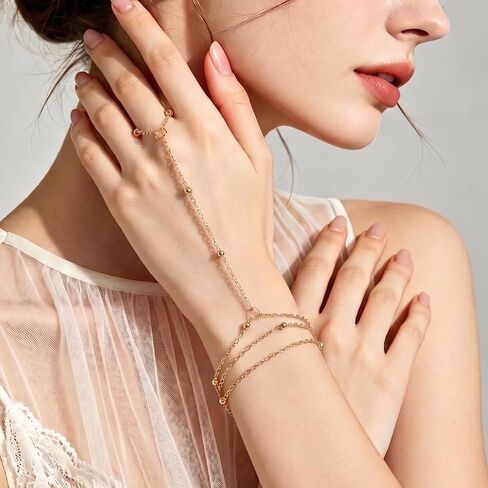 4Pcs Gold-Plated Hand Chain Bracelets for Women Bracelets Stack Set Trendy Dainty Ring Bracelet Hand Chain Jewelry in Saudi Arabia