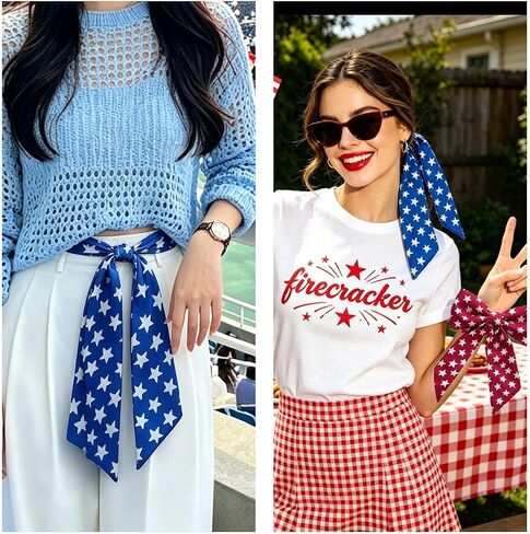 4Pcs Purse Scarf for Handbag, Red Blue Star Head Scarf Hair Neck Scarves for Women Girls, Bag Handle Accessories, for 4th of July Independence Day Party Decor in Saudi Arabia
