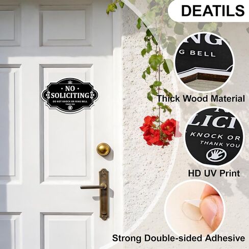 Wooden No Soliciting Sign for Front Door, 3.5x5.5 Inch,Funny No Soliciting Sign for Home, Humorous Do Not Knock Sign, No Soliciting Door Sign for Privacy, Gift for Homeowners in Saudi Arabia
