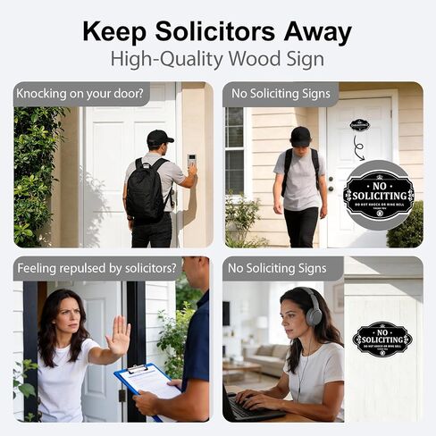 Wooden No Soliciting Sign for Front Door, 3.5x5.5 Inch,Funny No Soliciting Sign for Home, Humorous Do Not Knock Sign, No Soliciting Door Sign for Privacy, Gift for Homeowners in Saudi Arabia
