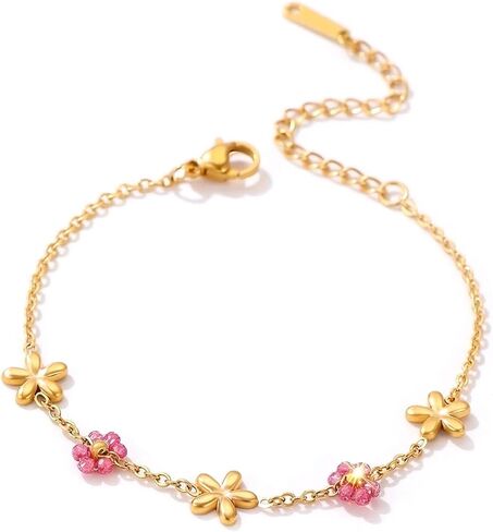 Pink Heart Bracelets for Women Cute 18k Gold Plated Charm Link Bracelet Valentines Day Gifts for Her Boho Stackable Ladies Jewelry in Saudi Arabia