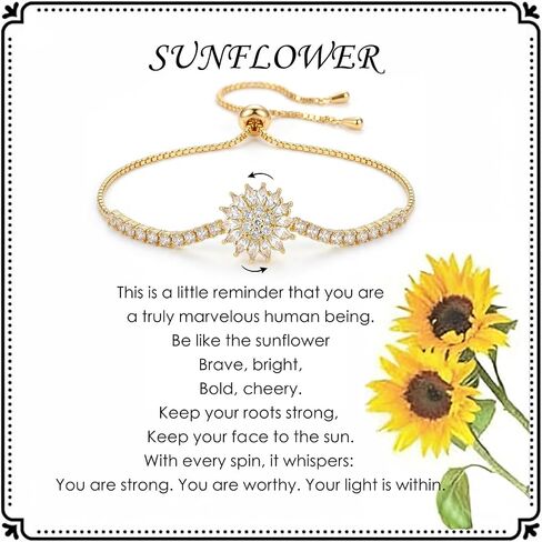 Spinning Sunflower Jewelry Set for Women, Adjustable Flower Mood Statement Fidget Bracelets for Tiny Wrist, Sparkly Rhinestone Worry Relieving Gift for Friends Daughter Mom Sister Gifts in Saudi Arabia
