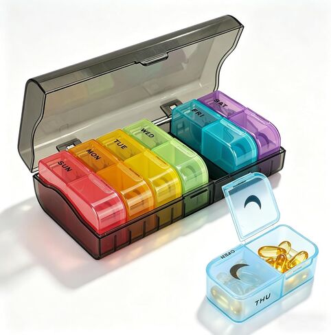 Large Weekly Pill Organizer 2 Times a Day, Daily Pill Box 7 Day Easy to Open with Double Protection, AM PM Pill Case for Medicine/Vitamin/Fish Oil/Supplements(Transparent Gray) in Kuwait