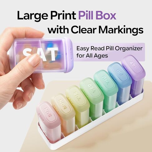 Daviky Pill Organizer 2 Times a Day, AM PM Pill Organizer 7 Day with 7 Removable Daily Cases, Weekly Pill Box with Large Print Labels, Easy Open Travel Pill Case for Vitamins and Medication, Rainbow in Saudi Arabia