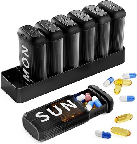 Daviky Pill Organizer 2 Times a Day, AM PM Pill Organizer 7 Day with 7 Removable Daily Cases, Weekly Pill Box with Large Print Labels, Easy Open Travel Pill Case for Vitamins and Medication, Rainbow in Saudi Arabia