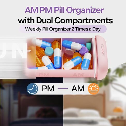 Daviky Pill Organizer 2 Times a Day, AM PM Pill Organizer 7 Day with 7 Removable Daily Cases, Weekly Pill Box with Large Print Labels, Easy Open Travel Pill Case for Vitamins and Medication, Rainbow in Saudi Arabia