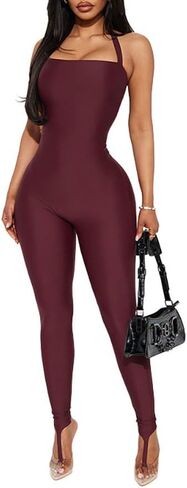 Womens Jumpsuits Solid Color Halter Neck Sleeveless Tight Fitting Sexy Party Club Night Date One Piece Long Pants in Saudi Arabia