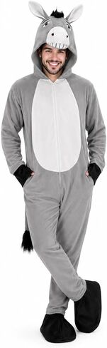 Donkey Costume Adult Hooded Gray Animal Jumpsuit - Onesie Pajamas for Halloween Party in Saudi Arabia