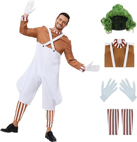Mens Chocolate Factory Worker Costume Halloween Chocolate Factory Costume for Adult Movie Cosplay Uniform Jumpsuit in Saudi Arabia