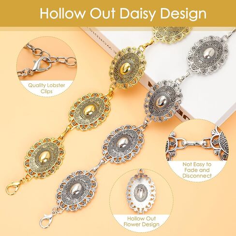 2 Pcs Western Cowgirl Belt for Women, Gold & Silver Concho Chain Belt - Boho Waist Chain for Dresses, Jeans, Concerts, Country Fashion Accessories in Saudi Arabia