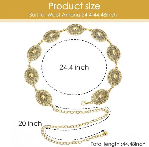 2 Pcs Western Cowgirl Belt for Women, Gold & Silver Concho Chain Belt - Boho Waist Chain for Dresses, Jeans, Concerts, Country Fashion Accessories in Saudi Arabia