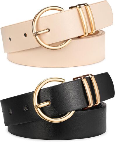 Leather Belts for Women's 2 Pack Casual Fashion Waist Belt with Gold Buckle for Jeans Dresses Pants in Saudi Arabia