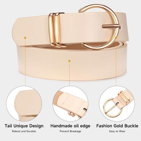 Leather Belts for Women's 2 Pack Casual Fashion Waist Belt with Gold Buckle for Jeans Dresses Pants in Saudi Arabia