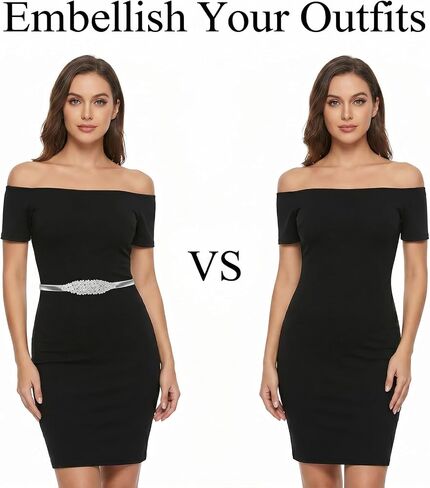 Silver Rhinestone Elastic Waist Belt Women's Skinny Metal Waist Belt Elastic Thin Waists Belts Fashion Stretch Waistband Skinny Chain Belts for Formal Occasions Women Girls Dresses Jeans Sweater Coat in Kuwait