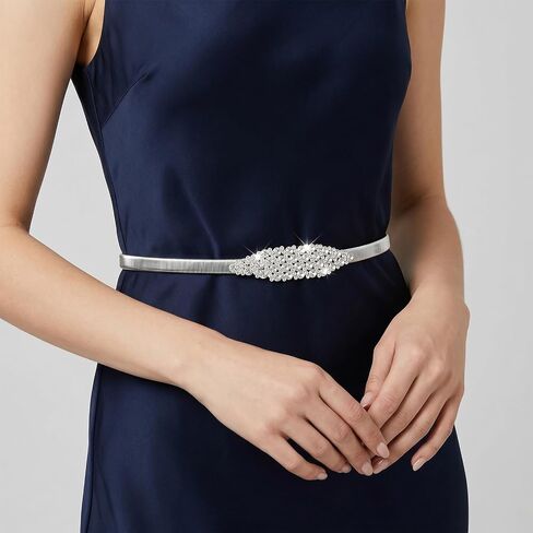 Silver Rhinestone Elastic Waist Belt Women's Skinny Metal Waist Belt Elastic Thin Waists Belts Fashion Stretch Waistband Skinny Chain Belts for Formal Occasions Women Girls Dresses Jeans Sweater Coat in Kuwait