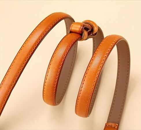 Womens Skinny Genuine Leather Belt for Dresses Adjustable Gold Buckle Waist Belt for Ladies in Saudi Arabia