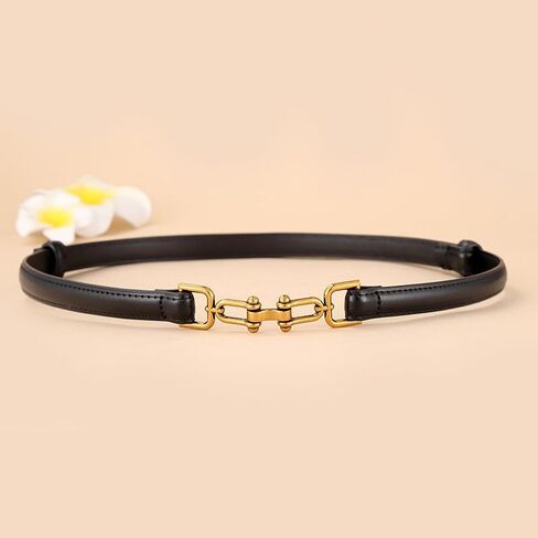 Womens Skinny Genuine Leather Belt for Dresses Adjustable Gold Buckle Waist Belt for Ladies in Saudi Arabia