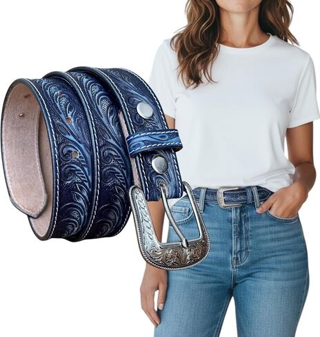 DANIEL'S ARTPLANET Women's Western Belt 1.5" Wide Genuine Leather with Removable Buckle Handmade Engraved Floral in Saudi Arabia