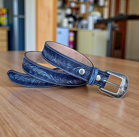 DANIEL'S ARTPLANET Women's Western Belt 1.5" Wide Genuine Leather with Removable Buckle Handmade Engraved Floral in Saudi Arabia