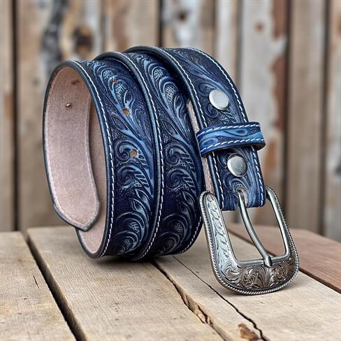 DANIEL'S ARTPLANET Women's Western Belt 1.5" Wide Genuine Leather with Removable Buckle Handmade Engraved Floral in Saudi Arabia