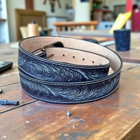 DANIEL'S ARTPLANET Women's Western Belt 1.5" Wide Genuine Leather with Removable Buckle Handmade Engraved Floral in Saudi Arabia