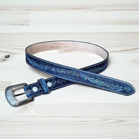DANIEL'S ARTPLANET Women's Western Belt 1.5" Wide Genuine Leather with Removable Buckle Handmade Engraved Floral in Saudi Arabia