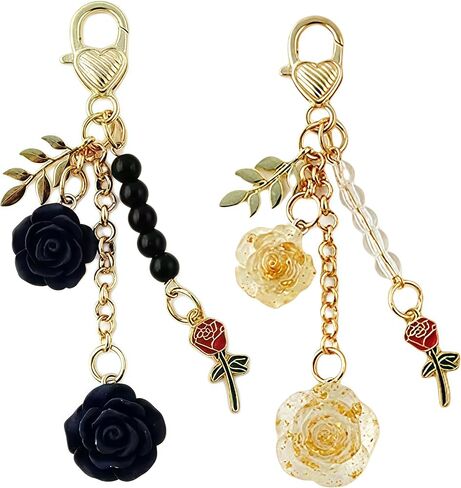 6 PCS Flower Charm Keychain Rose Keychain with Chain Tassel Colorful Rose Pendant Keyring for Women in Saudi Arabia