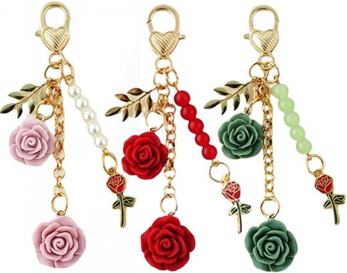 6 PCS Flower Charm Keychain Rose Keychain with Chain Tassel Colorful Rose Pendant Keyring for Women in Saudi Arabia